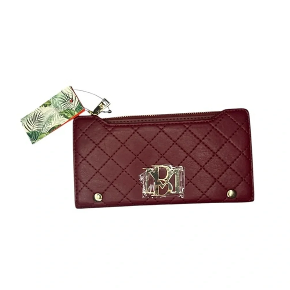 Badgley Mischka Long Cards‎ Wallet Wine Quilted Faux Leather